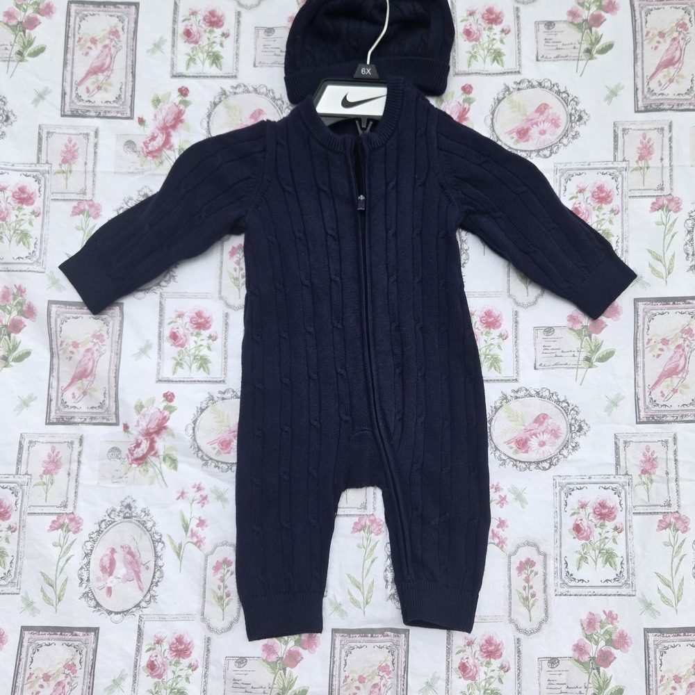 Gap Baby Cable Knit Zip One Piece Outfit-set Navy Blue Coverall Size 3-6 M